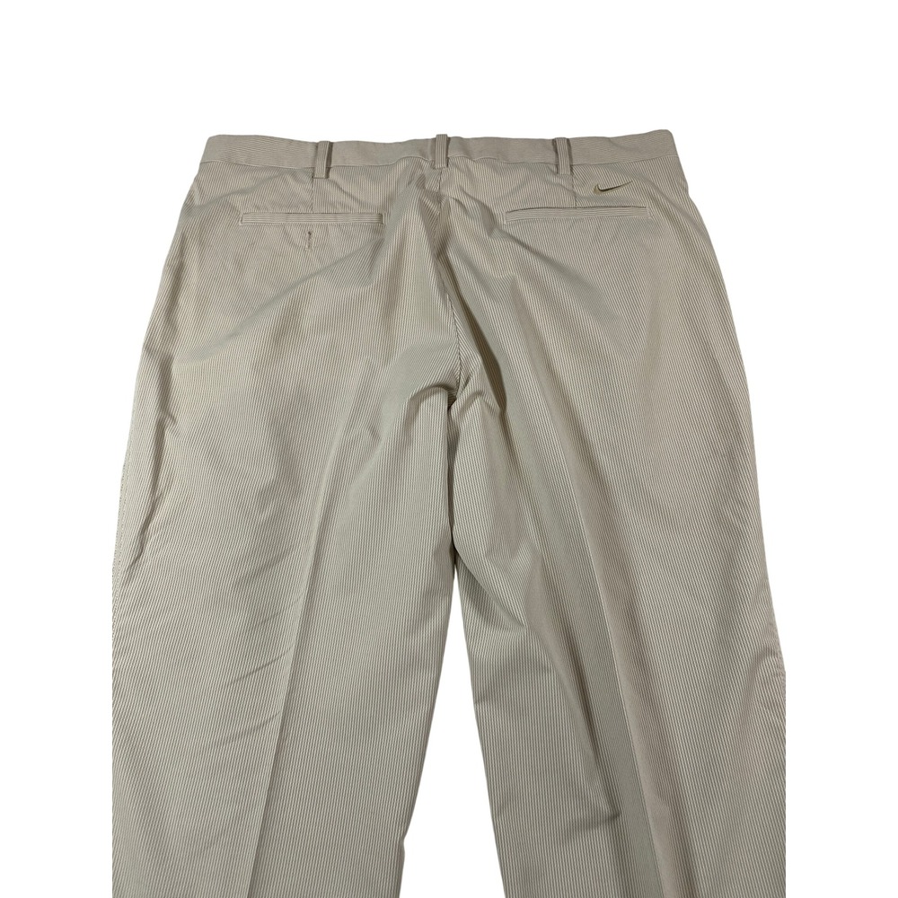 Nike Golf Mens 36x30 Tan White Micro Stripe Fit Dry Flat Front Pants Trousers - Picture 6 of 12